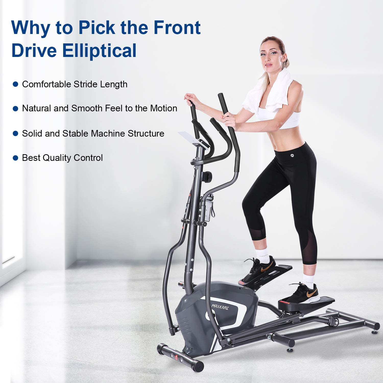 shaofu Elliptical Machine Elliptical Trainer Exercise Machine with LCD Monitor and Pulse Rate Grips Magnetic Smooth Quiet Driven for Home Use 