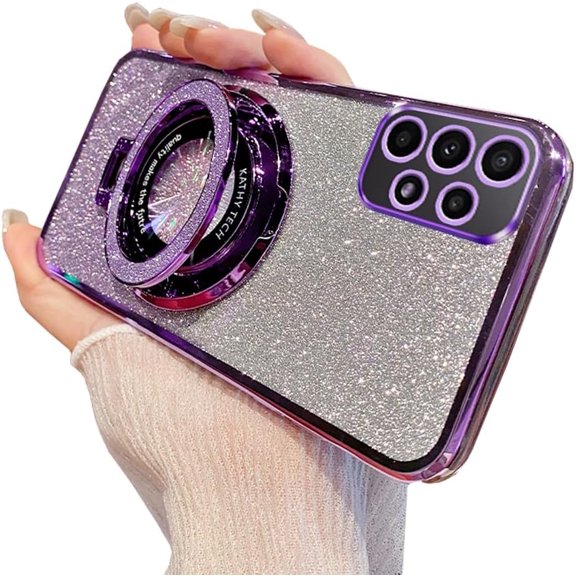 for Galaxy A53 5G Case Magnetic [Compatible with Magsafe] Wireless Glitter Sparkly Plated Kickstand Holder Shockproof Camera Lens Protector Phone Cover Case for Samsung Galaxy A53 5G-Purple