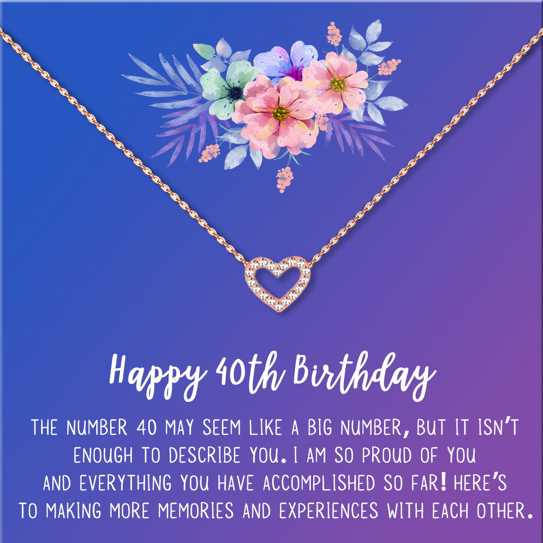 Anavia Happy 40st Birthday Gifts Stainless Steel Fashion Necklace Birthday Card Jewelry Gift for Her, Birthday Gift for Mom-[Rose Gold Mini Crystal Heart, Blue-Purple Gift Card]