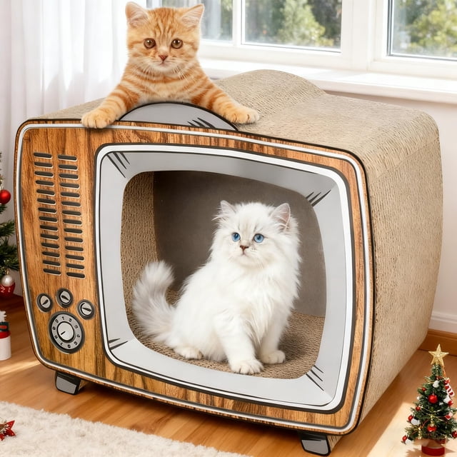 Rascador de cartón con forma de casas para gatos, TV, salón, cama, rascador