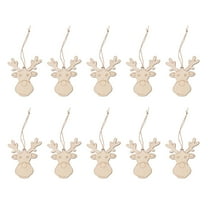 Set of 10 Wooden Reindeer Hanging Ornaments with Hemp Rope, Christmas Tree Decorations, Yard and Holiday Decor Supplies