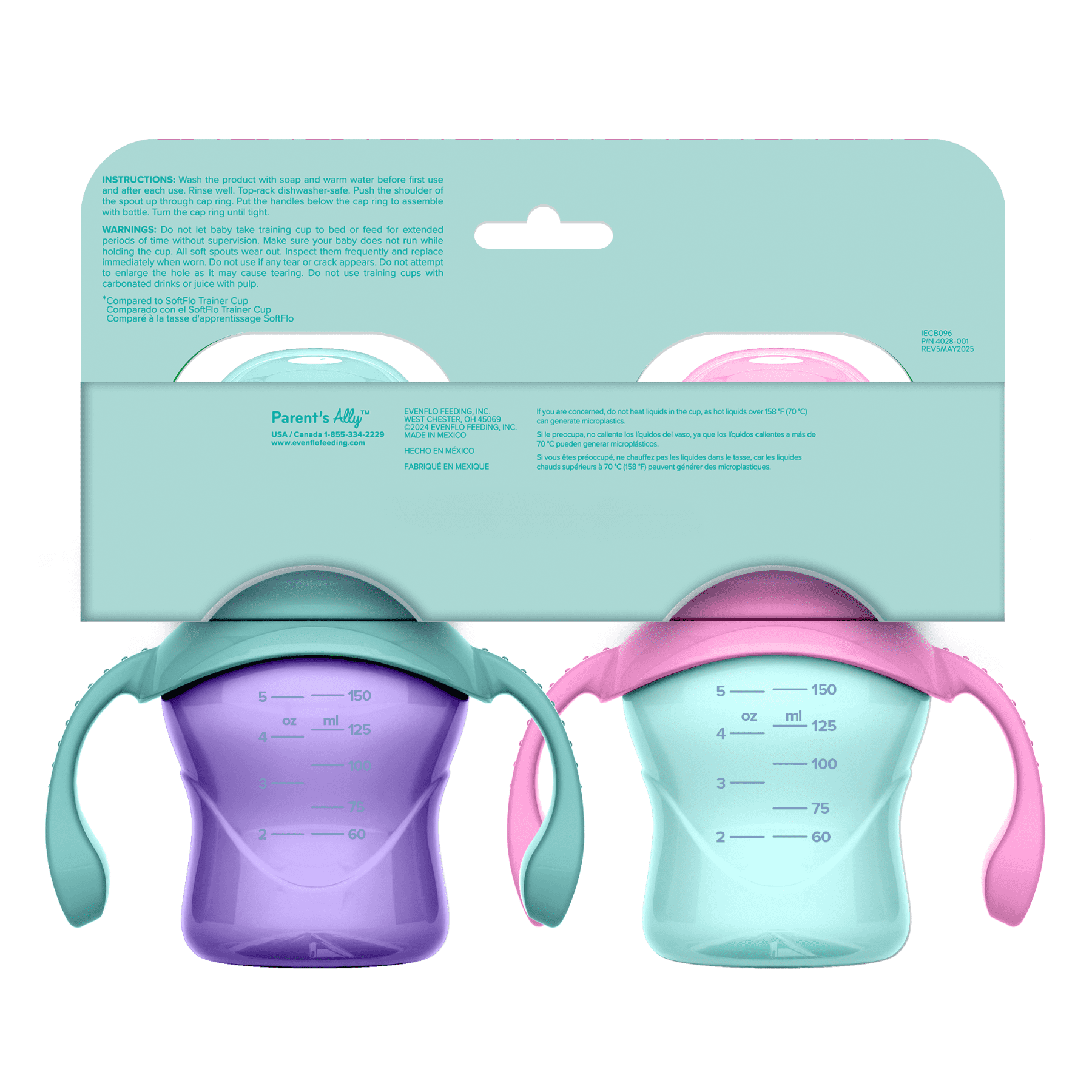 Evenflo 5 oz Balance Sippy Cups, 2-Pack for Babies 6 Months+, Pink & Purple