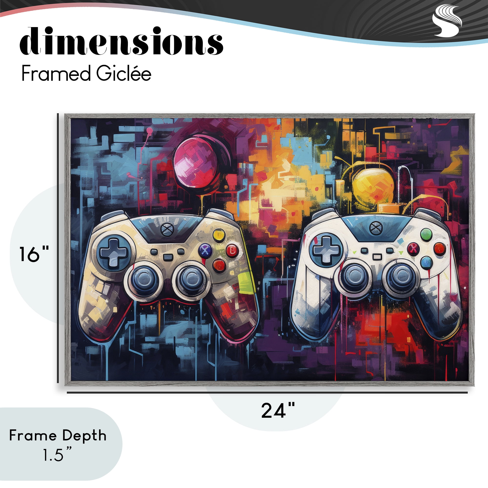 Stupell Industries Double Controller Modern Gamer Gray Framed Giclee Art, design by Lazar Studio
