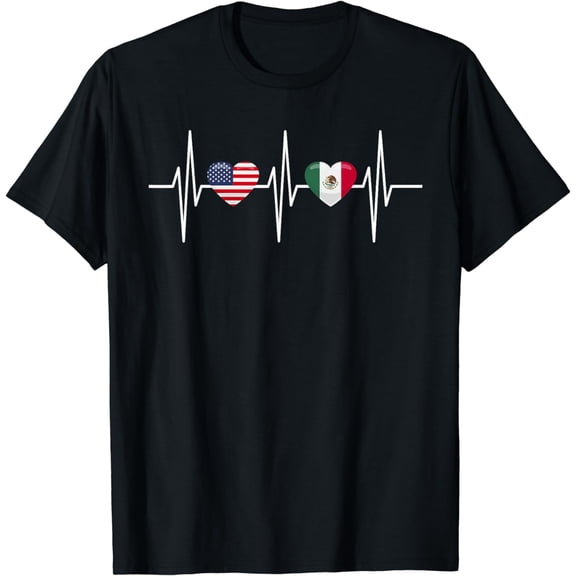 USA Mexico Shirt Heartbeat America Mexican Flag Heart T-Shirt
