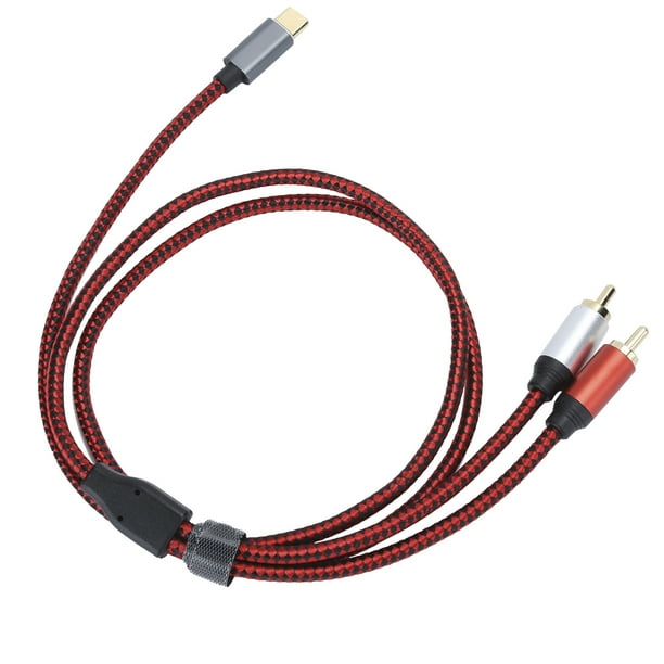 Cable de audio chapado en oro tipo C macho a 2 RCA macho para teléfono móvil, tableta, computadora portátil (1 m)