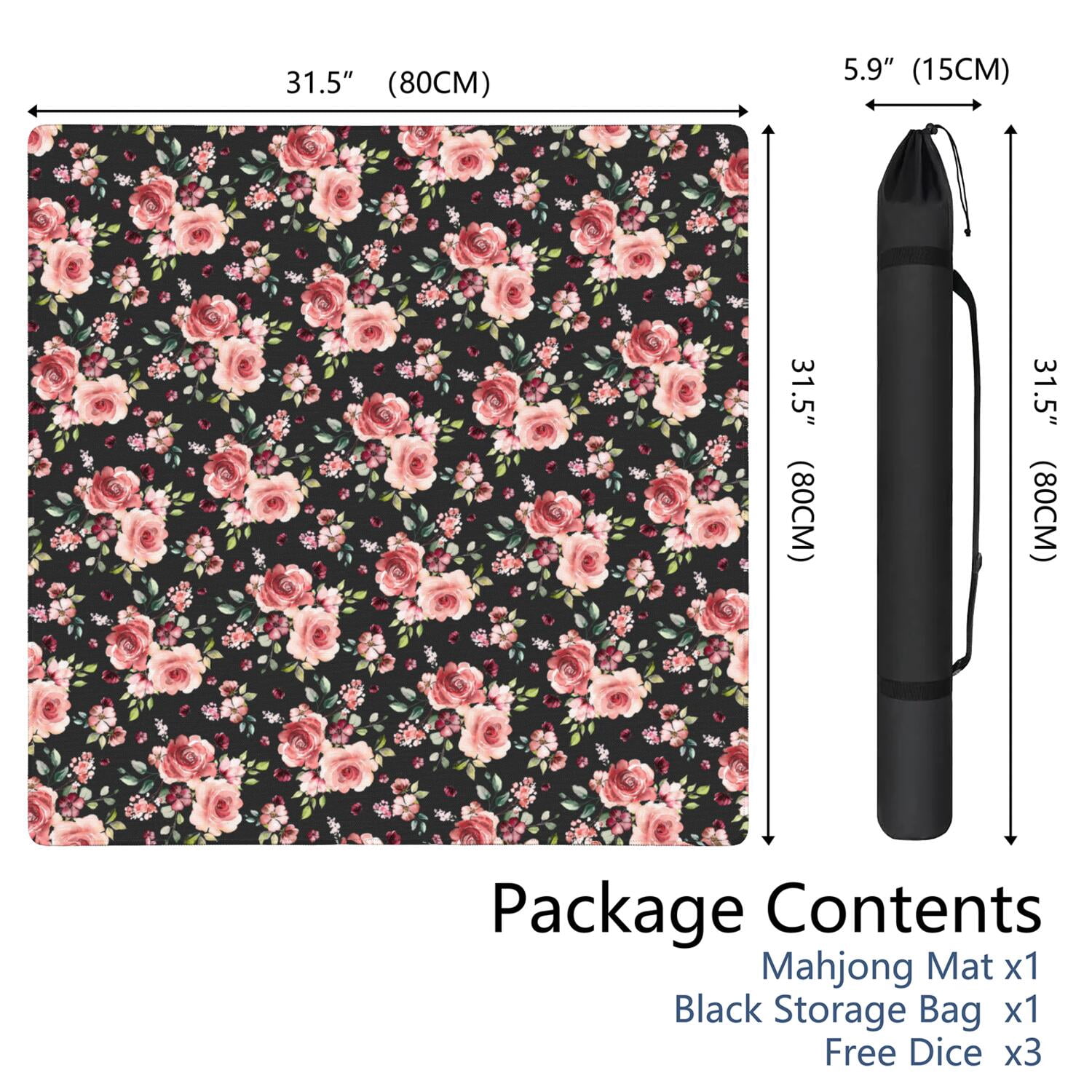 Floral Design Rubber Game Cover 31.5x31.5 Inches for Tables Its Primary Use is as a Mahjong Mat with Multi-Game Functionality