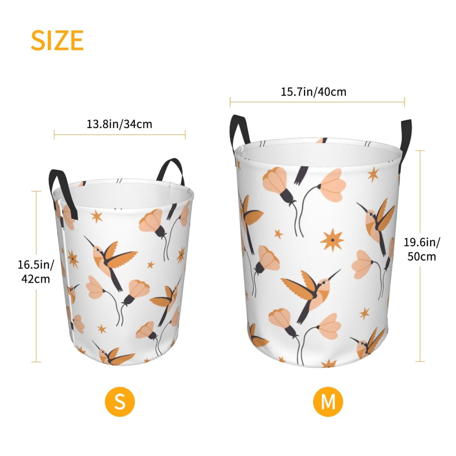 Large Laundry Basket with Handles - Simple Hummingbird Flower Kids Baby Dirty Clothes Laundry Hamper for Bedroom Aesthetic