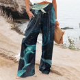 thumbnail image 3 of Women Palm Tree Wide Leg Pants High WaistTrousers Casual Boho Palazzo Pants Lounge Elastic Waist Pants Comfy Flower Print Dresses Pants, 3 of 5