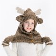 thumbnail image 1 of Gorros de lana para niños y mujeres, capas de alce de animales, gorros, baberos de ganchillo, guantes, dos juegos (café oscuro), 1 of 5