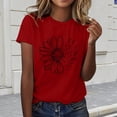 thumbnail image 2 of JFGHDG Womens Crew Neck Standard Short Sleeve Lightweight Soft Cotton T-Shirt Daisy Butterfly Graphic Print Loose Fit Basic Casual Summer Graphic Tee Red 2XL, 2 of 5