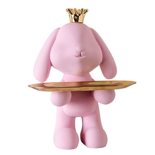 GUOOL Plateau en Résine Crown Rabbit Girl Rangement Clés Ornements Fruits Collation Plateau Salon Rose