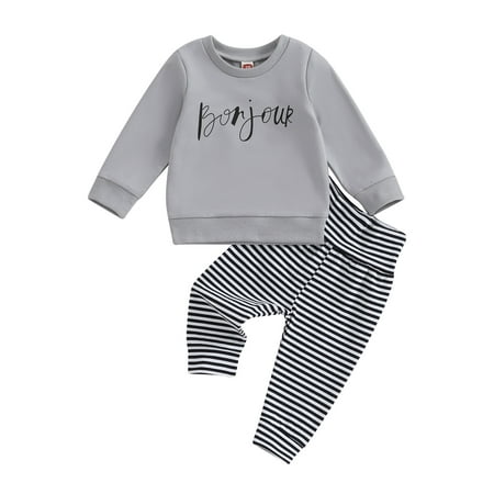 

Bagilaanoe 2pcs Toddler Baby Boy Girl Long Pants Set Letter Print Long Sleeve Sweatshirt + Striped Leggings 6M 12M 18M 24M 3T Kids Casual Clothes
