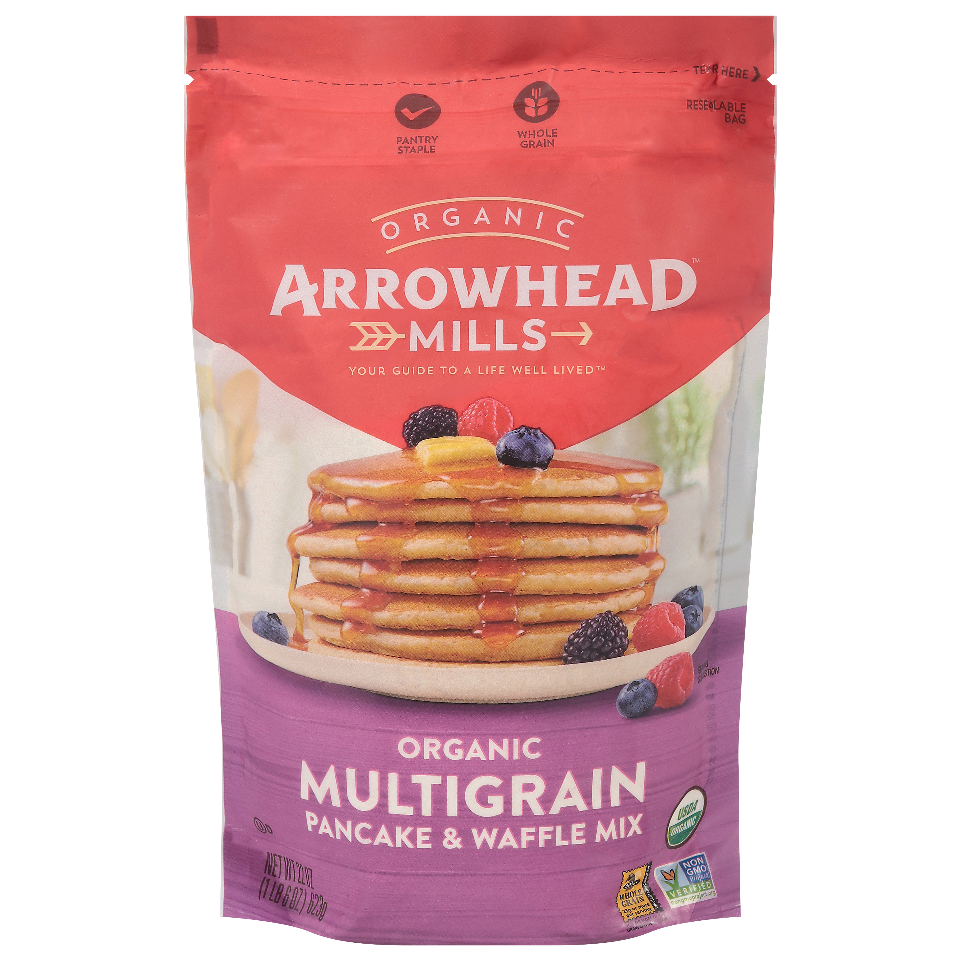 Arrowhead Mills Organic Pancake & Waffle Mix, 22oz, Multigrain - Case of 6
