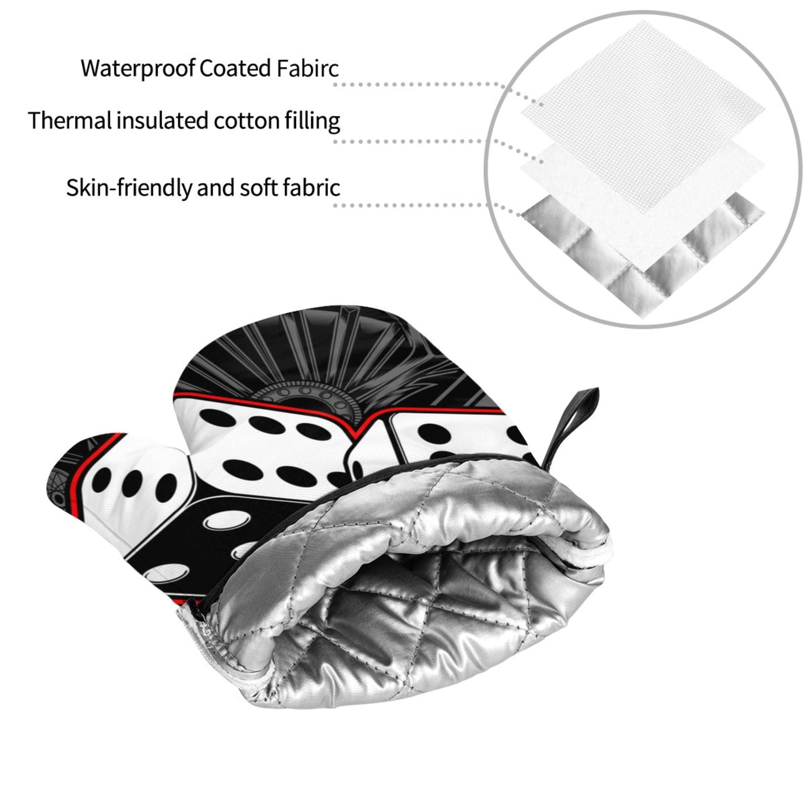 Dice Black White 4Pcs Oven Mitts and Pot Holders Sets Oven Kitchen Gloves Hot Pads for Cooking BBQ Baking Grilling