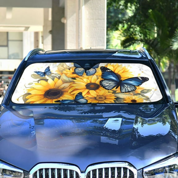 Butterflies Sunflowers Automotive Front Car Windshield Sun Shade Reflector Foldable for Front Fit for Cars Truck SUVs
