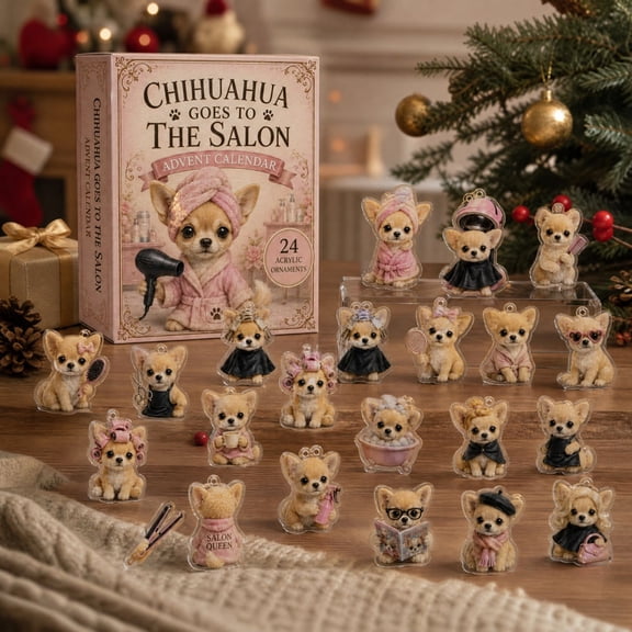 2026 New Christmas Chihuahua Advent Calendar,24Pcs 2D Flat Figurine Collectible,Cute Animals 24 Days of Christmas Countdown Calendar Crafts,Xmas Decorations for Tree Window and Gifts