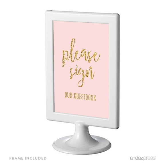 Sign Our Guestbook Blush Pink Gold Glitter Print Wedding Framed Party Signs