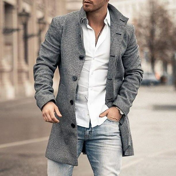Chaquetas largas de manga larga para hombre prendas de vestir exteriores informales con botones Otono e Invierno Bodega Aurrera en linea