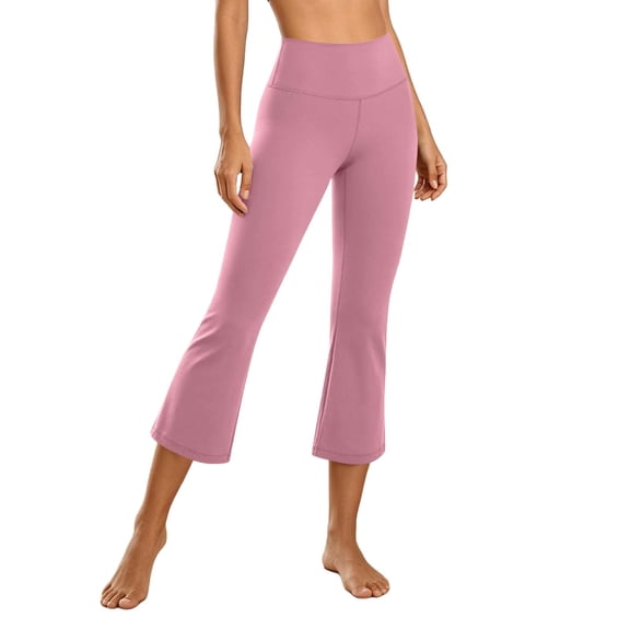 Edvintorg Womens Capri High Waisted Stretch Slim Fit Casual Workout Flare Yoga Cropped Pants Woman Clothes Pink L