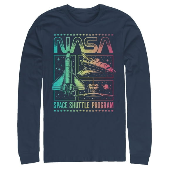 Men's NASA Rainbow Panels Long Sleeve Shirt Navy Blue X Large