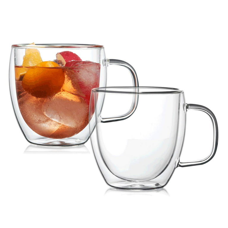 Clear Coffee Mugs Set of 2 Insulated Glass Mugs with Handles Double Wall 8 oz / 250ml, Size: 8oz/250ml