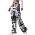 thumbnail image 6 of QATAINLAV Women Camo Cargo Pants High Waist Baggy Wide Leg Sweatpants Outdoor Casual Drawstring Hiking Pants Military Tactical Pants with Pockets Lightning Sales Gray L, 6 of 6