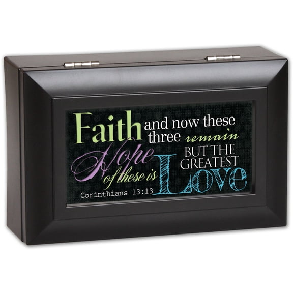 Cottage Garden Faith Hope Love Matte Black Petite Music Box / Jewelry Box Pla...
