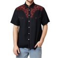 thumbnail image 4 of XDZJLR Mens T Shirts Western Cowboy Embroidered Short Sleeve Lapel Slim Fit Casual Button Down With Pockets Tees, 4 of 4
