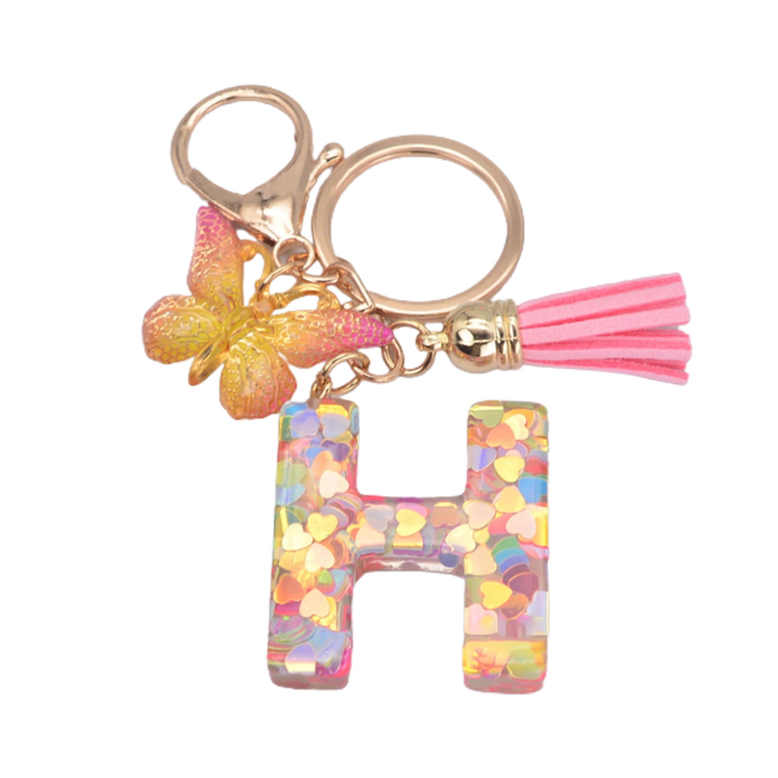 harmtty Key Chain 26 Letters Butterfly Women Compact Long Lasting Key Ring  Bag Decoration,H 