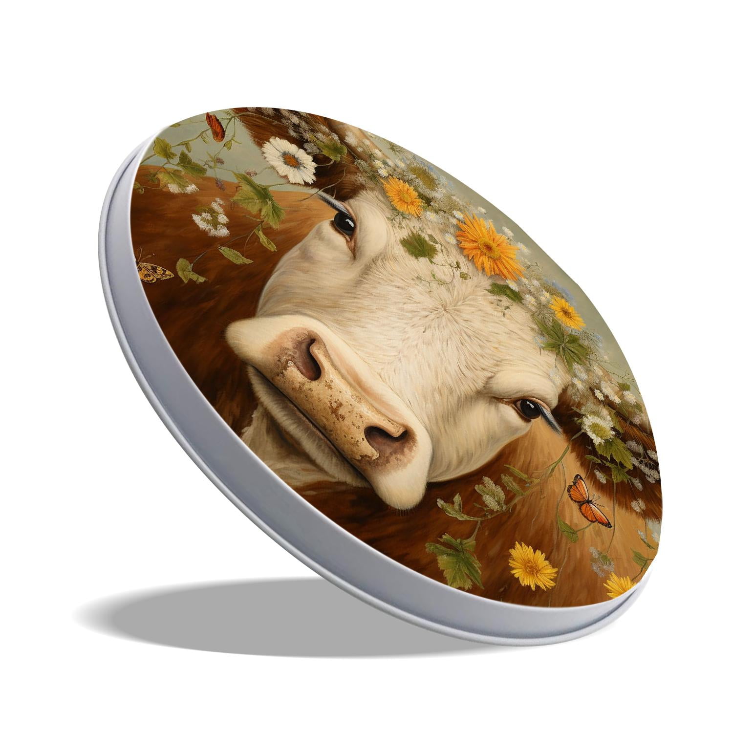 Round Stove Burner Covers 4 Pcs for Metal Gas Stove Burner Cover 8Inch And 10Inch ,Farmhouse Cow Flower Wooden illustration