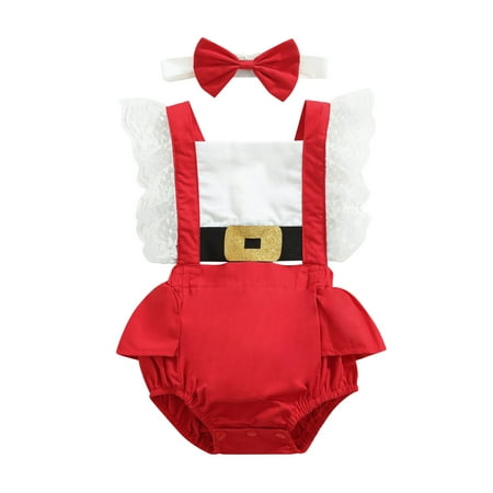 

Canrulo Christmas Baby Clothes Newborn Infant Baby Girls Romper Santa Jumpsuit Xmas Party Clothes Red 0-6 Months