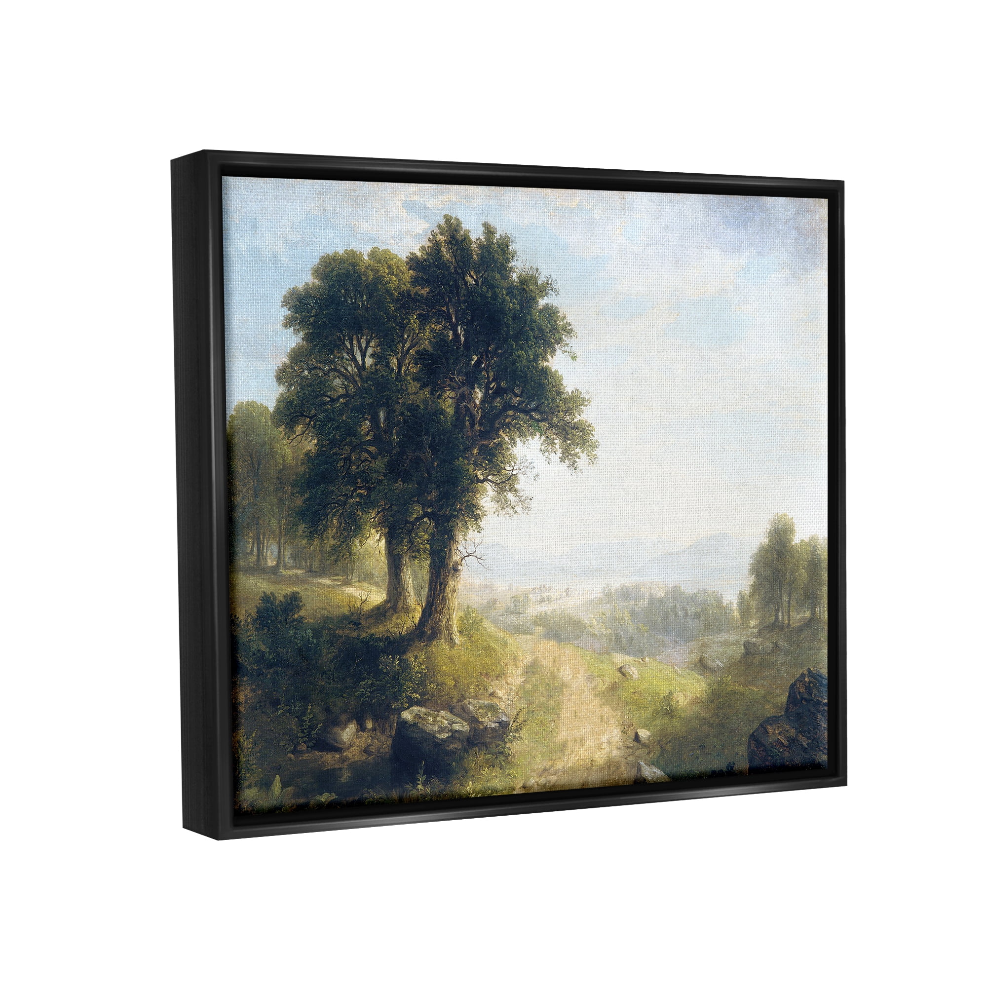 Stupell Industries Classic Rural Oak Landscape Landscape Painting Black Floater Framed Canvas Art Print Wall Art, 21 x 17
