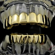 14k Gold Plated Grillz Set Eight Top Upper Teeth And 8 Bottom Eight Lower Plain Teeth Hip Hop Grills