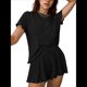 thumbnail image 2 of Conjunto de Pijama de Verano de 2 Piezas de Punto Acanalado y Corta para Mujer, Suave y Cómodo, para Estar en Casa. Negro M, 2 of 9
