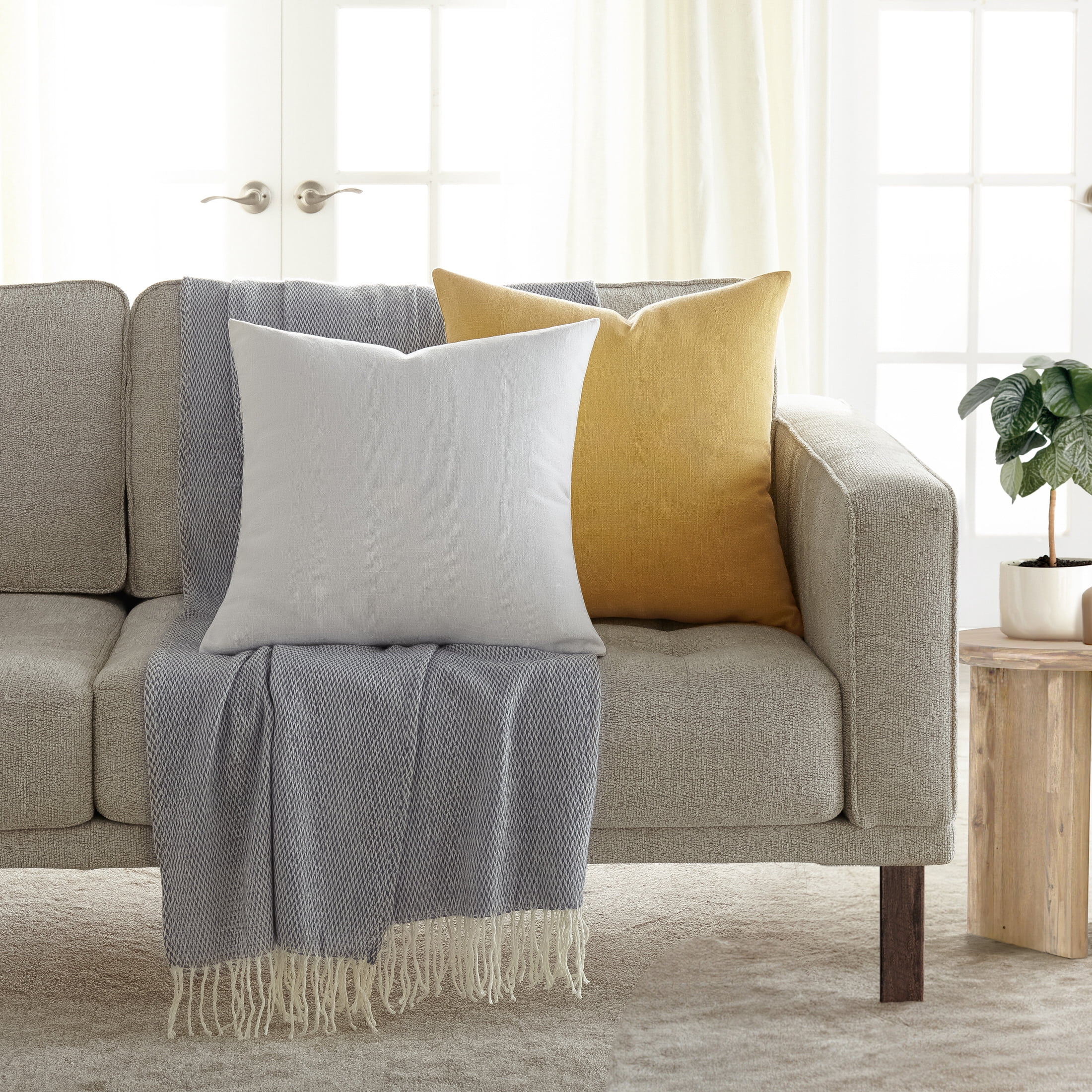 Stone Washed Throw Pillows in Distressed Cotton Solid Mustard Yellow by Comfort Canopy