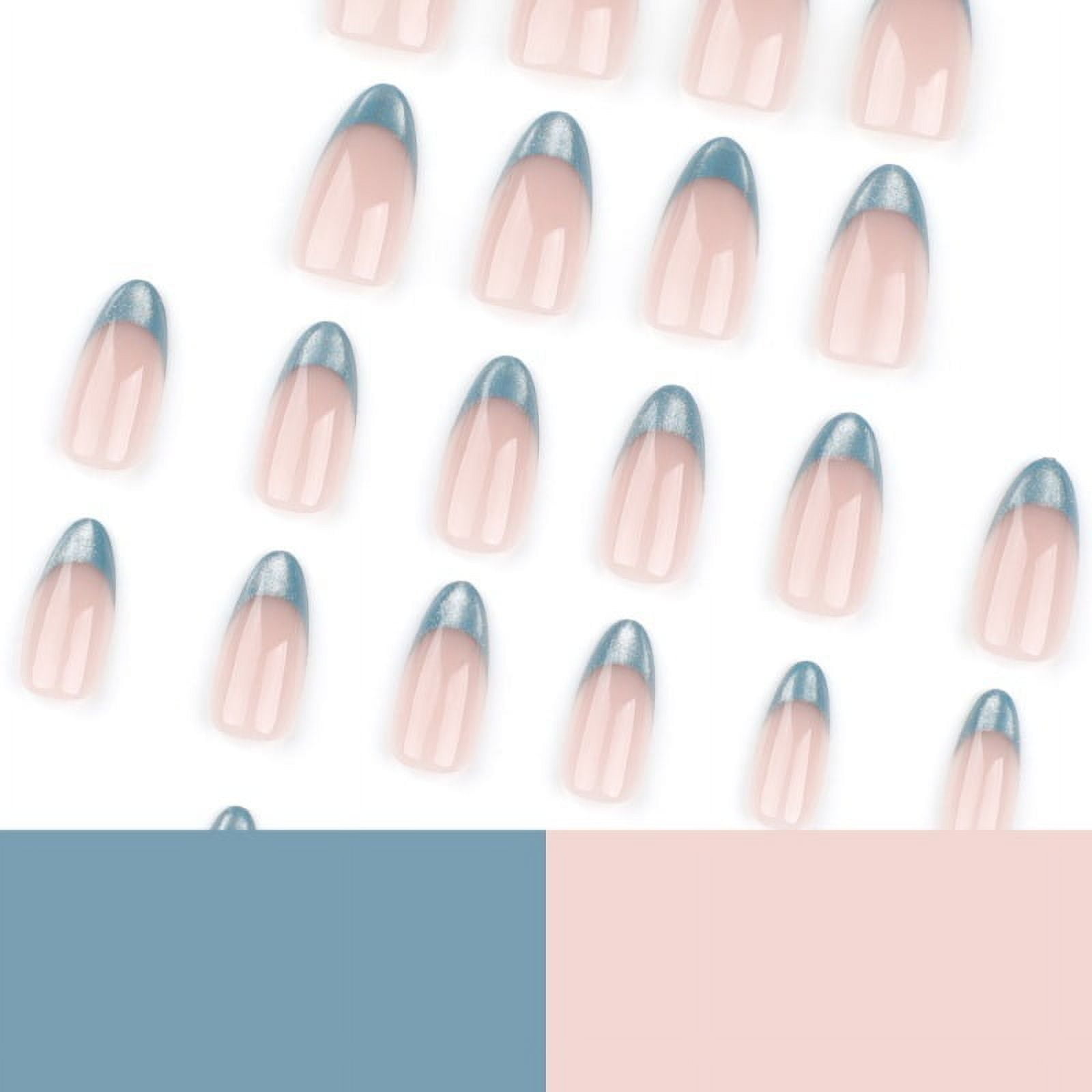 24Pcs/set Almond Press-On French Nail Tips Green Cat Eye False Nails Simple&Elegant Wearable Nail Art for Women&Girls Daily Wear