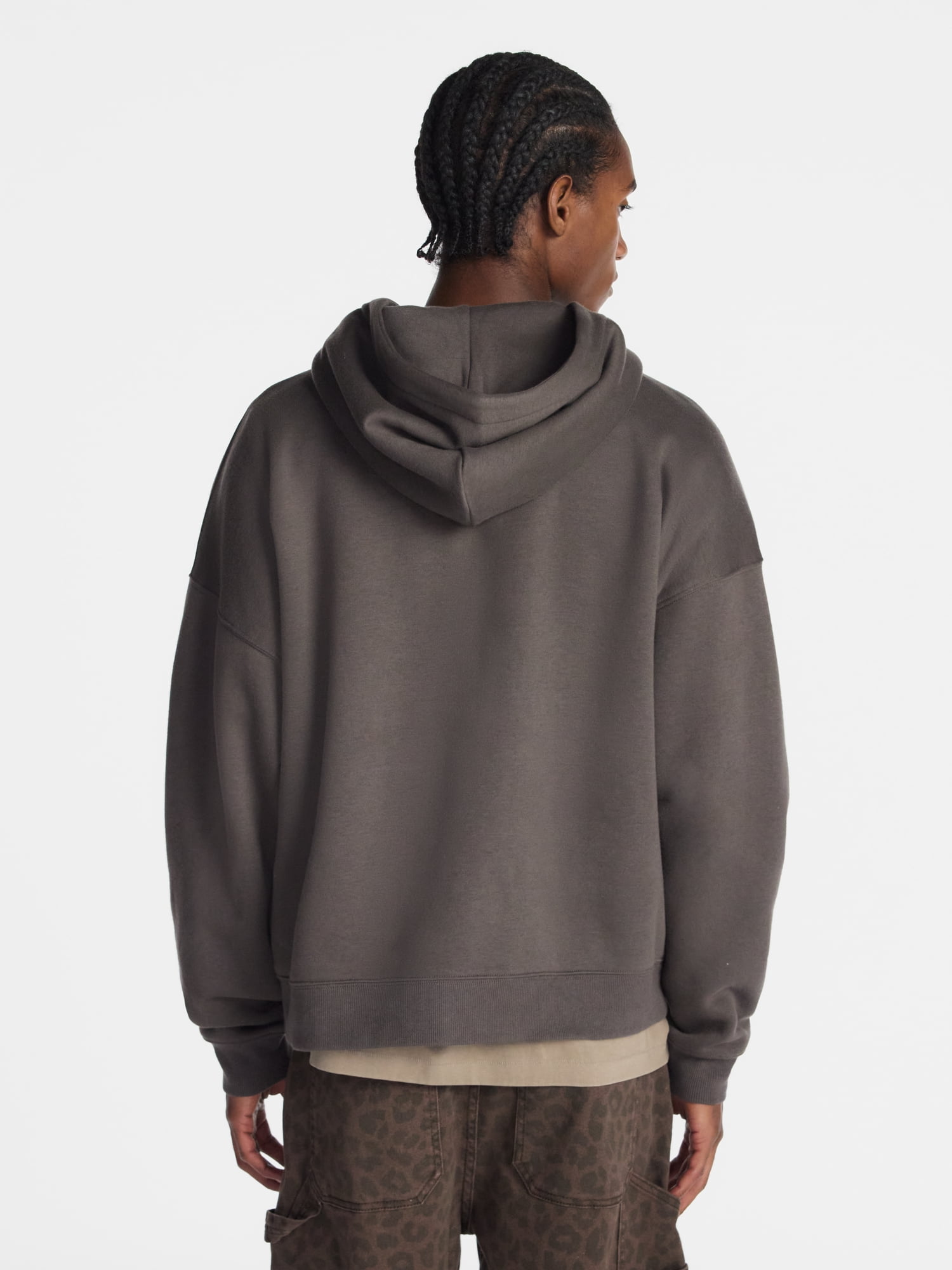 No Boundaries Boxy Oversized Fit Fleece Zip Hoodie Sweatshirt with Long Sleeves, Men's XS-4XLT