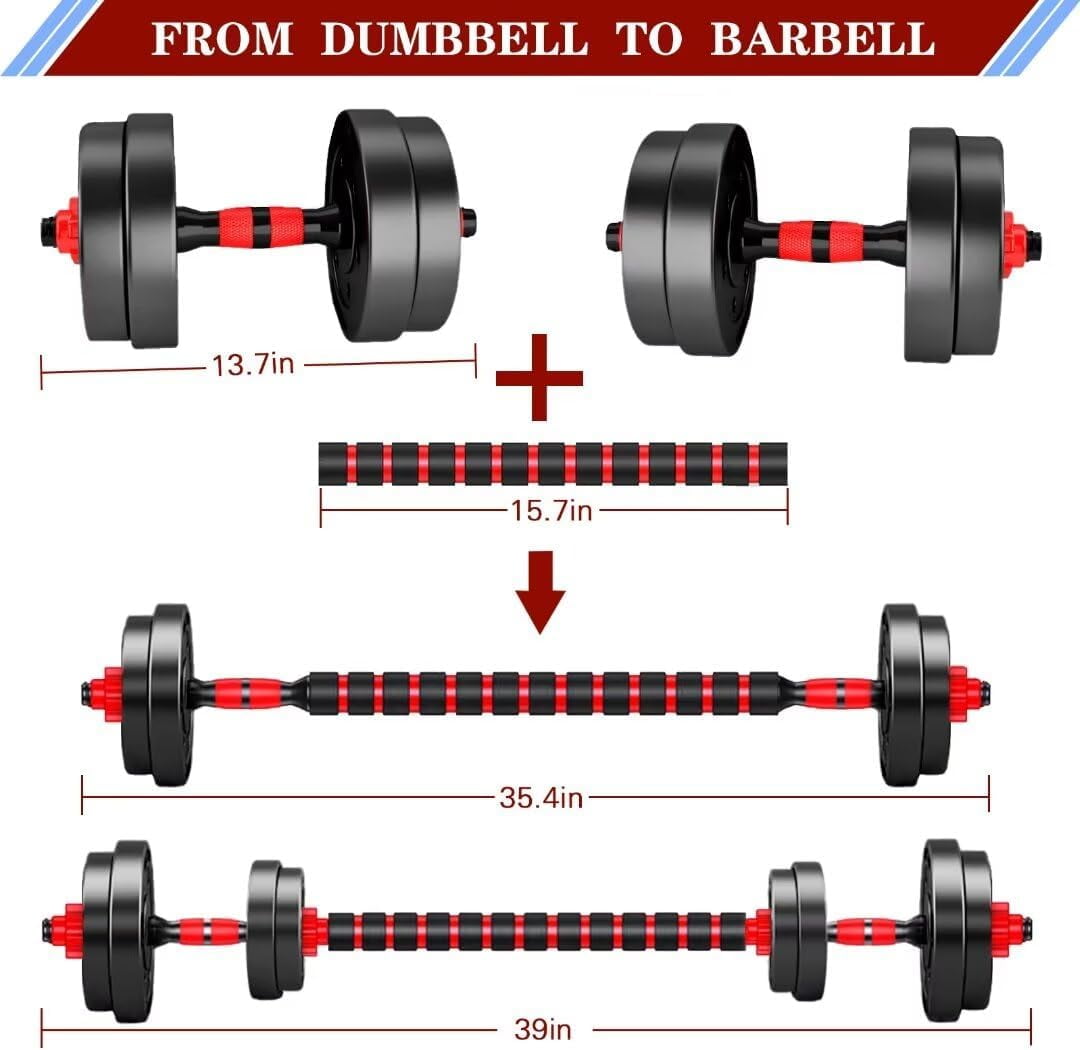 Adjustable Dumbbells Set of 2, 20lbs Convertible to Barbell with Iron Sand Plates for Home Gym Strength Training