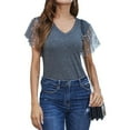 thumbnail image 1 of Unatoiry Basic V Cou Manches Courtes T-Shirts Été Casual Tops Gris S, 1 of 6