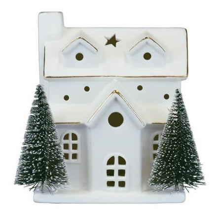 Old World Christmas Ceramic Battery-Operated Decorative House with Trees, 6in