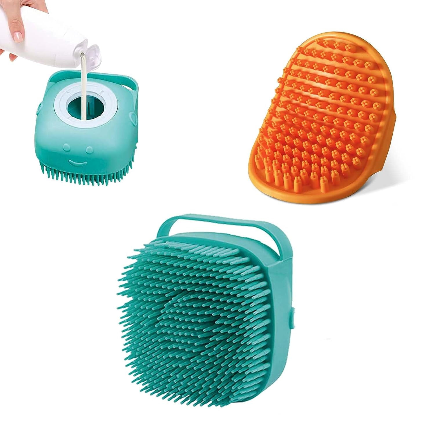 2Pack Dog Bath Brush, Dog Bath Scrubber Shampoo Dispenser Brush, Pet Bath Massage Shower Soap