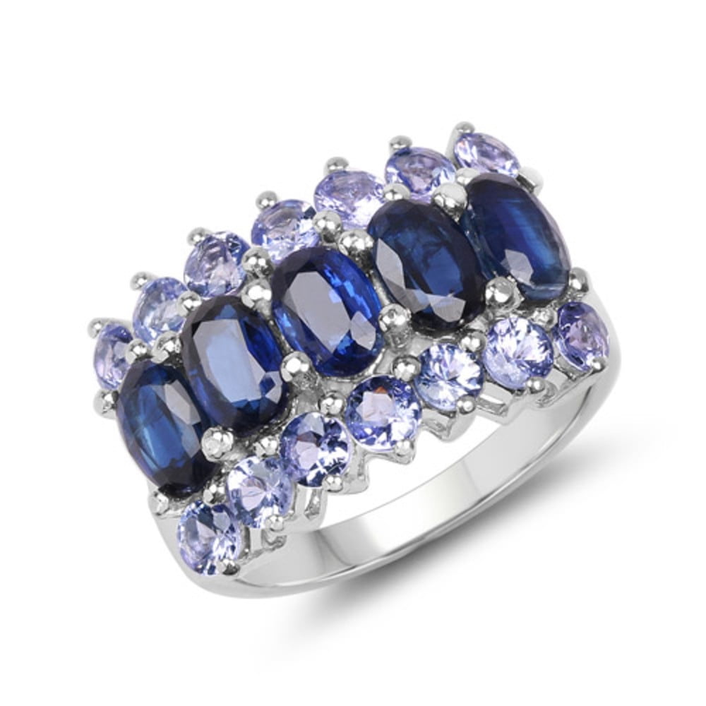 Genuine Oval Kyanite and Tanzanite Ring in Sterling Silver Size 6.00 by Bonyak Jewelry