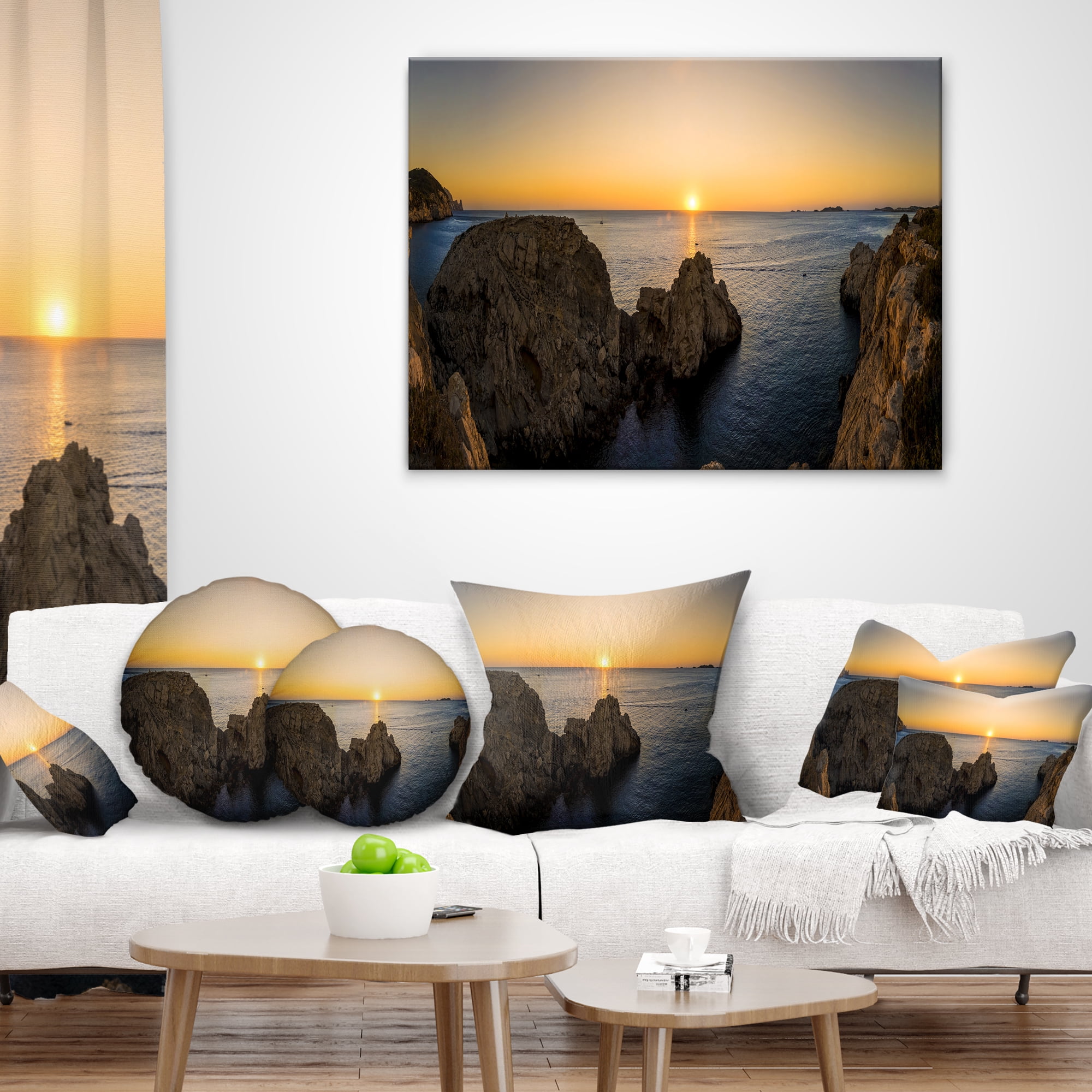 Designart Ibiza Island Mediterranean Sunset - Landscape Printed Throw Pillow - 18x18