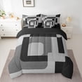 thumbnail image 2 of Homewish Meodern Geometric 7-Piece Twin Bedding Sets,Square Pattern Bedding Comforter Set,Gray Black Sheet Sets For Men Women,Luxury Bedroom Decor Reversible, 2 of 8