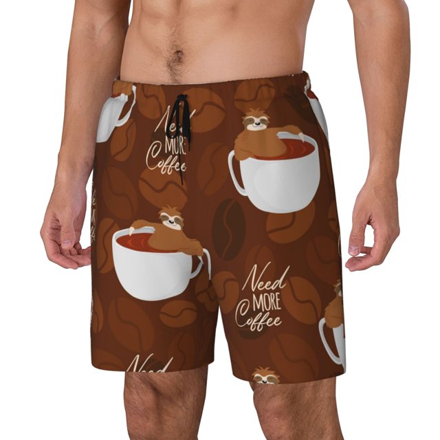 Lsque Sloths Need More Coffee Pattern Mens Swim Trunks- Bathing Suit Compression Liner - Beach Swim Shorts Swimwear - (S-3XL) - Stretch Quick Dry-Large