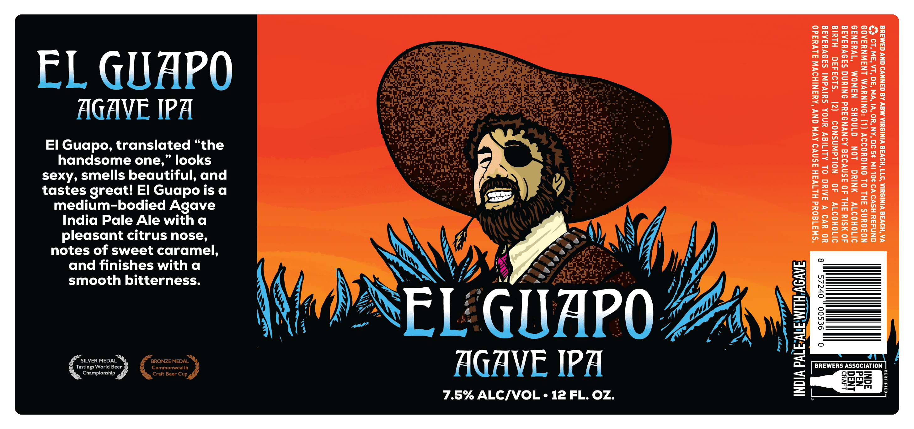 O'Connor El Guapo IPA Craft Beer, 12 fl oz, 12 Pack Aluminum Cans, 7.5% ABV