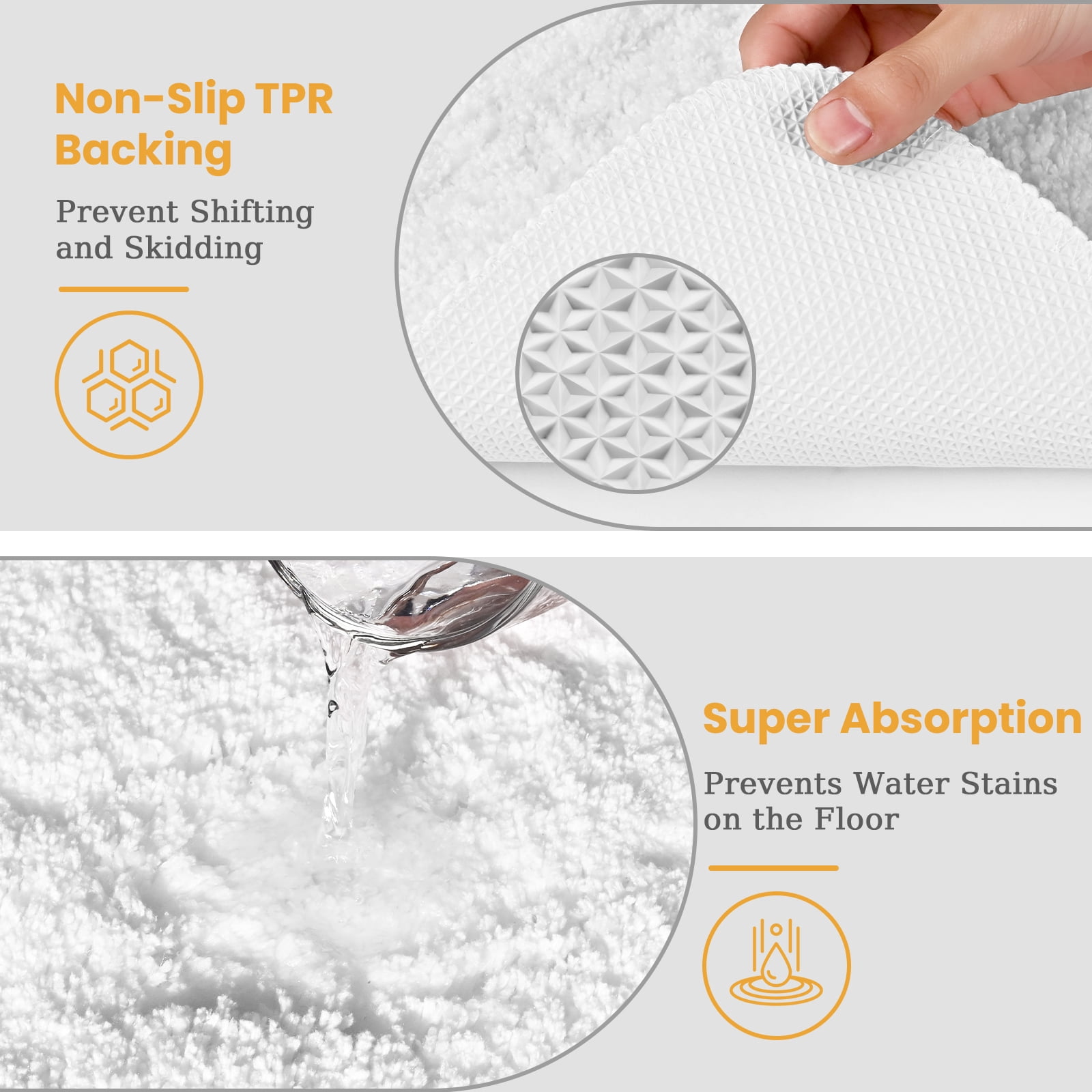 FRAMICS Fabric Shower Curtain Sets with Rug and Hooks, Lace Floral Leaves Bathroom Sets, Waterproof & Mold Resistant, White