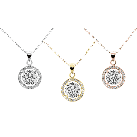 Cate & Chloe Pack of 3 - Blake 18k Gold Plated Halo Necklace with Simulated Diamond Crystals