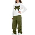 thumbnail image 3 of Cethrio Girls Graphic Outfit Sets, 2 Piece Spring Fall Long Sleeve Daily Kids Clothing Sets Size 7-8 Years Army Green, 3 of 5
