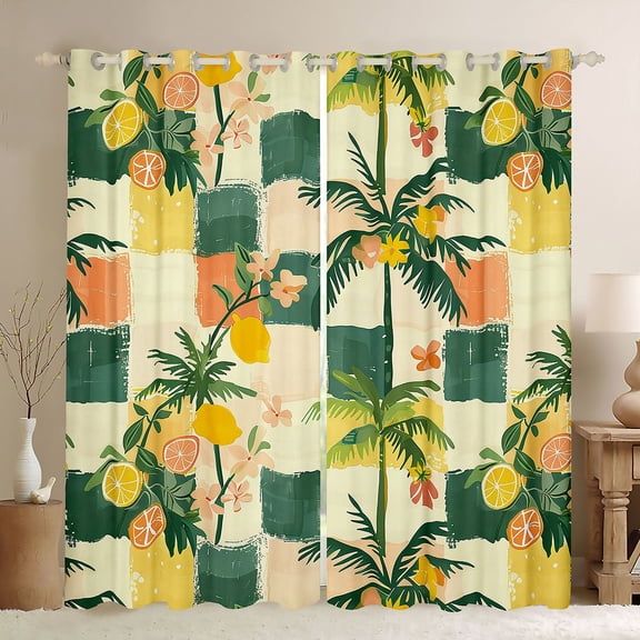 Manfei Yellow Lemon Black Out Curtains for Kids Children,Tropical Fruit Curtains Pack of 2 (42x63 Each),Geometric Plaid Bedroom Curtains,Ultra Soft Home Decor